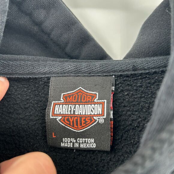 HARLEY DAVIDSON *Flawed* Black Palm Beach Eagle Graphic Hoodie Jacket Large - Picture 10 of 11